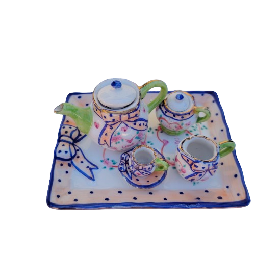 Miniature Porcelain Love Tea Set and Tray