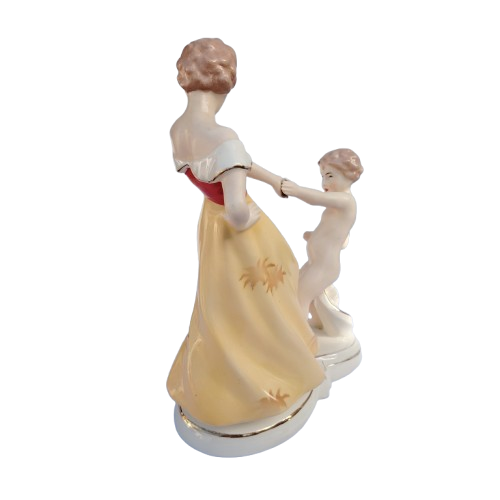Czechoslovakian earthenware figural group of a dancing mother and child, 1940s