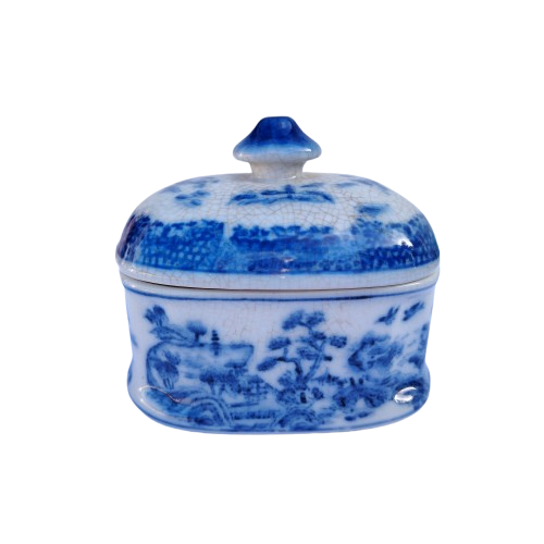 Wong Lee WL 1895 Blue and White lidded dish craquelure wares