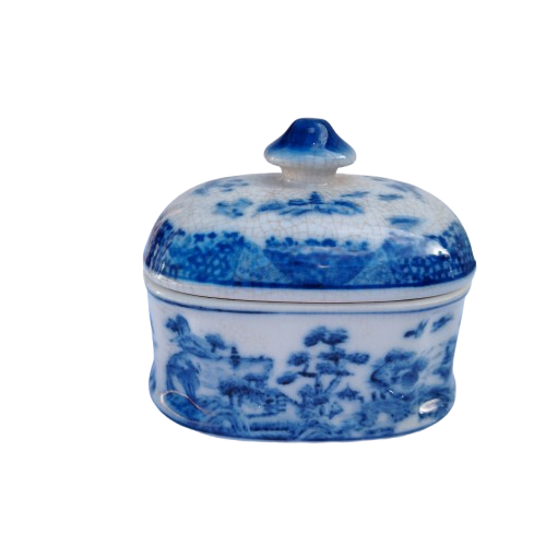 Wong Lee WL 1895 Blue and White lidded dish craquelure wares