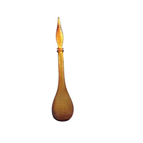 Mid century Italian Empoli `Genie` amber pressed glass decanter 1960s,