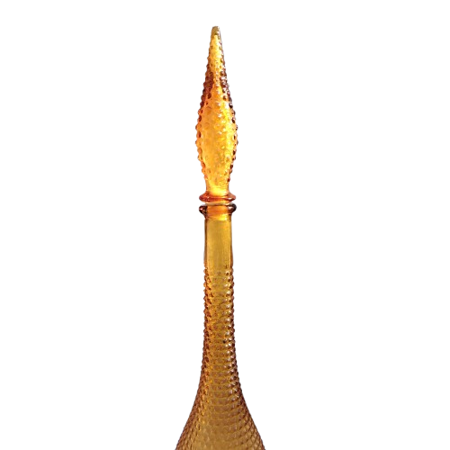 Mid century Italian Empoli `Genie` amber pressed glass decanter 1960s,