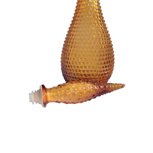 Mid century Italian Empoli `Genie` amber pressed glass decanter 1960s,
