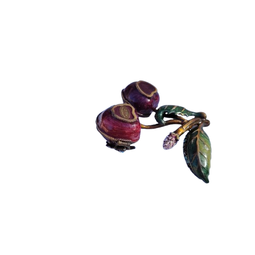 Jay Strongwater Swarovski Jeweled English Garden Cherry Enamel Trinket Pill Box