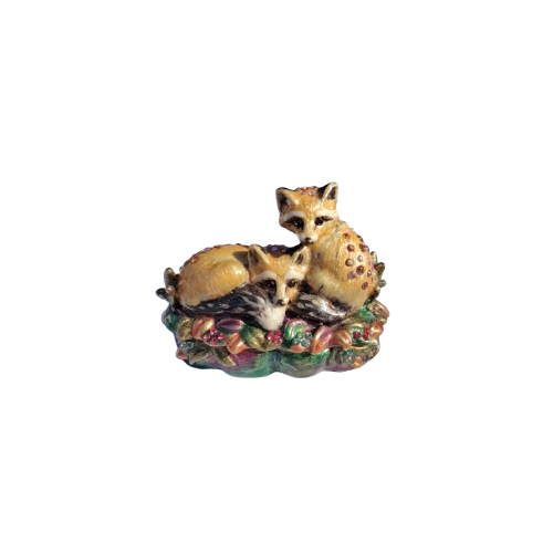Jay Strongwater Two Foxes Enamel Swarovski Crystals Trinket Box