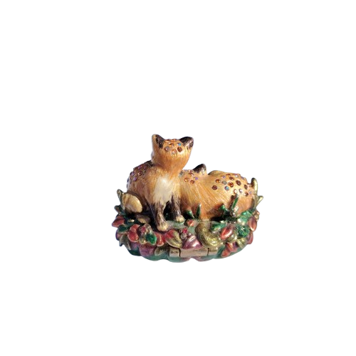 Jay Strongwater Two Foxes Enamel Swarovski Crystals Trinket Box