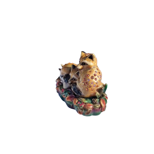 Jay Strongwater Two Foxes Enamel Swarovski Crystals Trinket Box