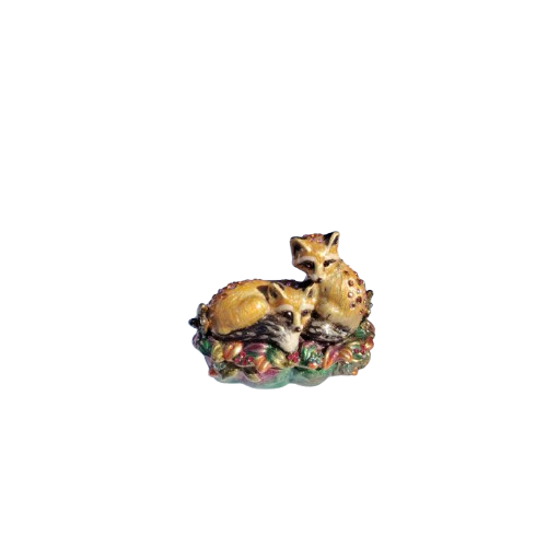 Jay Strongwater Two Foxes Enamel Swarovski Crystals Trinket Box