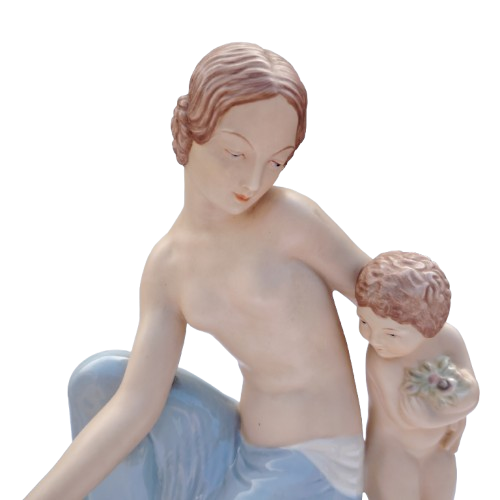 Royal Dux figural group of a mother a child with goat, pink triangle mark