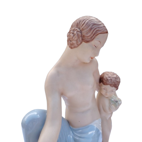 Royal Dux figural group of a mother a child with goat, pink triangle mark