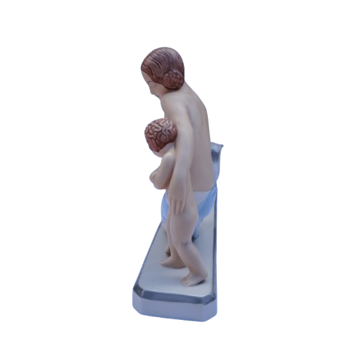 Royal Dux figural group of a mother a child with goat, pink triangle mark