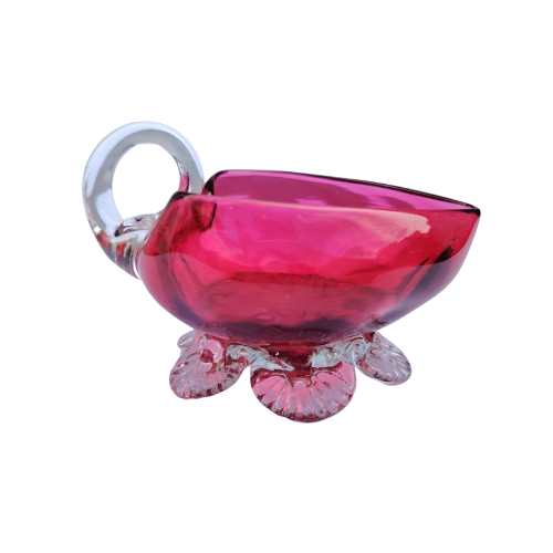 Beautiful Cranberry Cut Glass Heart Milk Jug