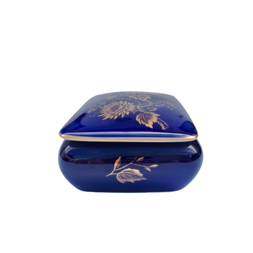 Limoges Porcelain Cobalt Blue and Gold lidded Trinket Box