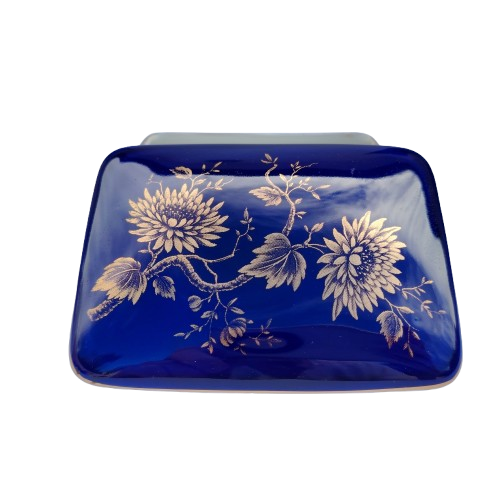 Limoges Porcelain Cobalt Blue and Gold lidded Trinket Box