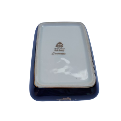 Limoges Porcelain Cobalt Blue and Gold lidded Trinket Box