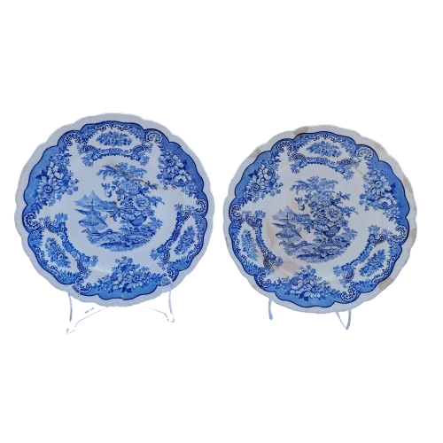Antique John Maddock and Sons Royal Vitreous Bombay Blue Rimed Plates