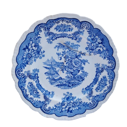 Antique John Maddock and Sons Royal Vitreous Bombay Blue Rimed Plates