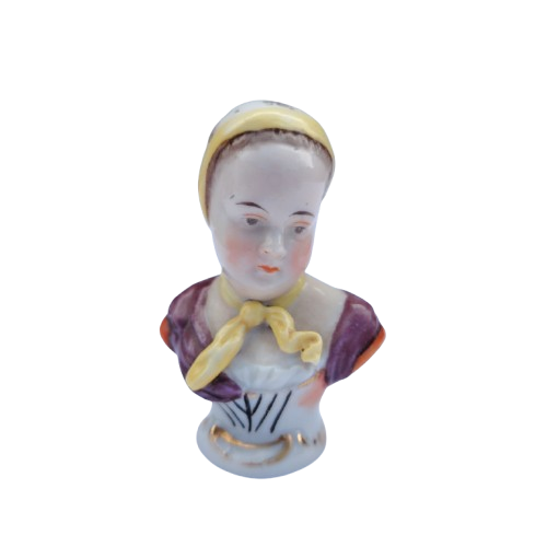 Antique Capodimonte Miniature Seated Lady Figurine Crown N Marked Italy