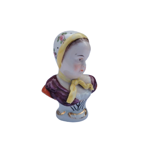 Antique Capodimonte Miniature Seated Lady Figurine Crown N Marked Italy