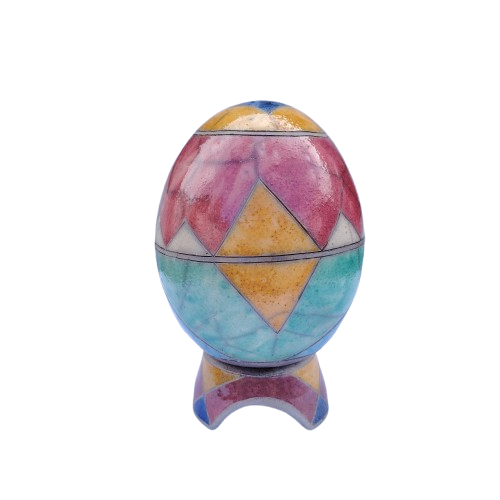 Large Pottery Raku egg on stand