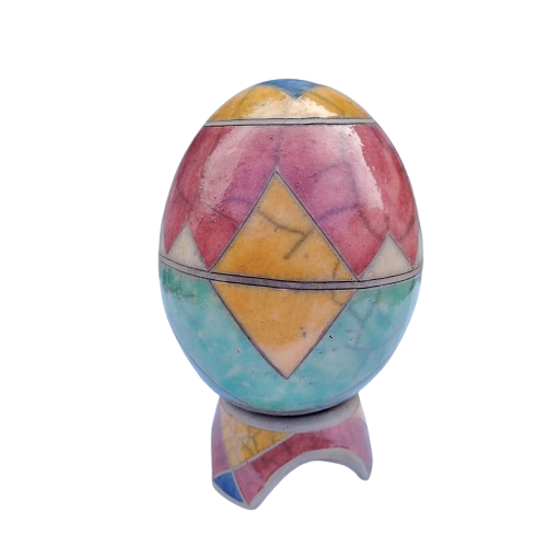 Large Pottery Raku egg on stand