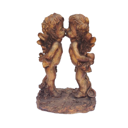 Large Giltwood-Effect Figurine of Two Cherubs Kissing