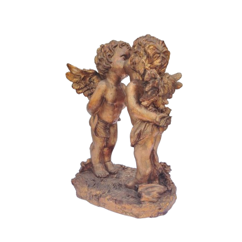 Large Giltwood-Effect Figurine of Two Cherubs Kissing