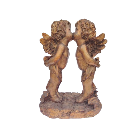 Large Giltwood-Effect Figurine of Two Cherubs Kissing