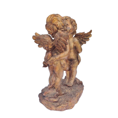 Large Giltwood-Effect Figurine of Two Cherubs Kissing