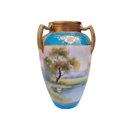 Noritake Two Handled Japanese Porcelain Hand-Painted Vase