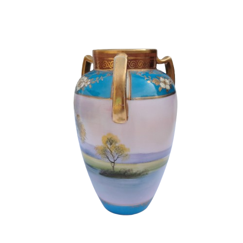 Noritake Two Handled Japanese Porcelain Hand-Painted Vase