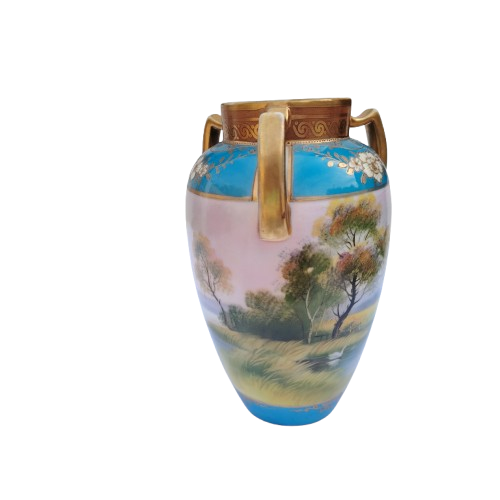 Noritake Two Handled Japanese Porcelain Hand-Painted Vase