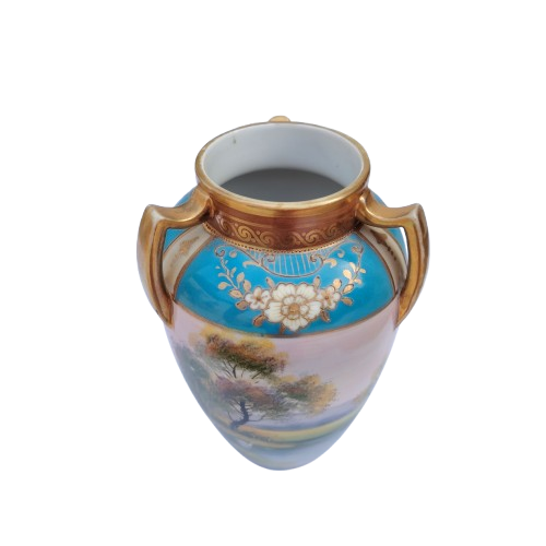 Noritake Two Handled Japanese Porcelain Hand-Painted Vase