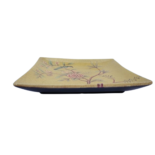 Square vintage Japanese ceramic plate with birds