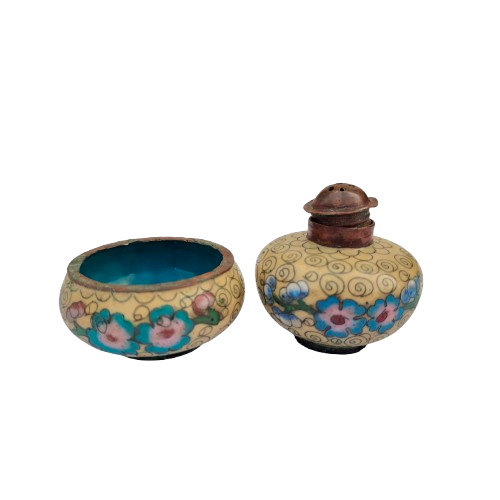 Beautiful vintage Chinese cloisonne cruet set, dating from the 1950s