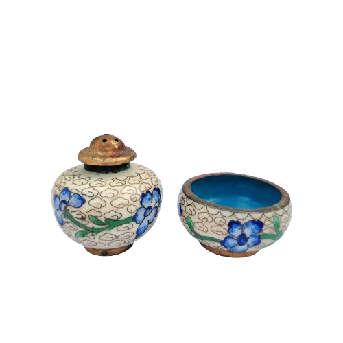 Beautiful vintage Chinese cloisonne cruet set, dating from the 1950s