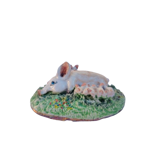 Signed Basil Matthew Sculpture Art Pottery - Sow w Piglets