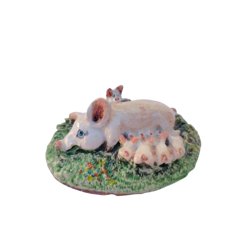 Signed Basil Matthew Sculpture Art Pottery - Sow w Piglets