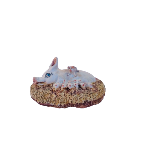 Signed Basil Matthew Sculpture Art Pottery - Sow w Piglets