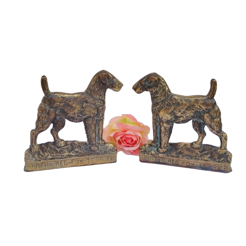 Vintage Brass Peerage English bookends wirehaired fox terriers dogs