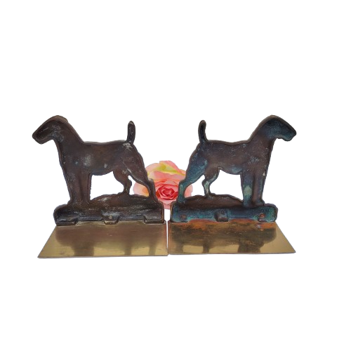 Vintage Brass Peerage English bookends wirehaired fox terriers dogs