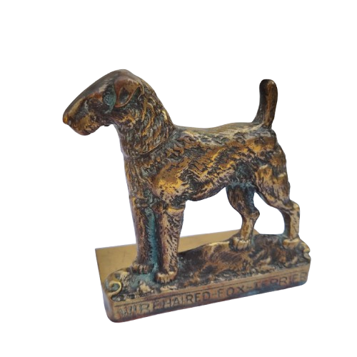 Vintage Brass Peerage English bookends wirehaired fox terriers dogs