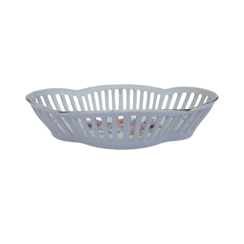 Lattice Edge Porcelain Oval Dish with Floral Print