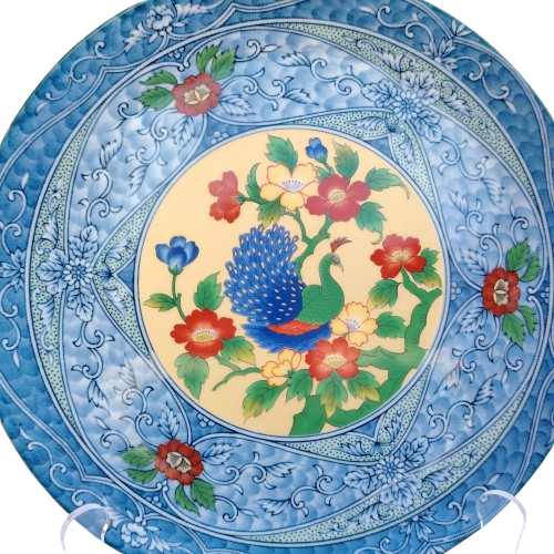 Imperial Imari Japanese Porcelain Blue Peacock Display Plate
