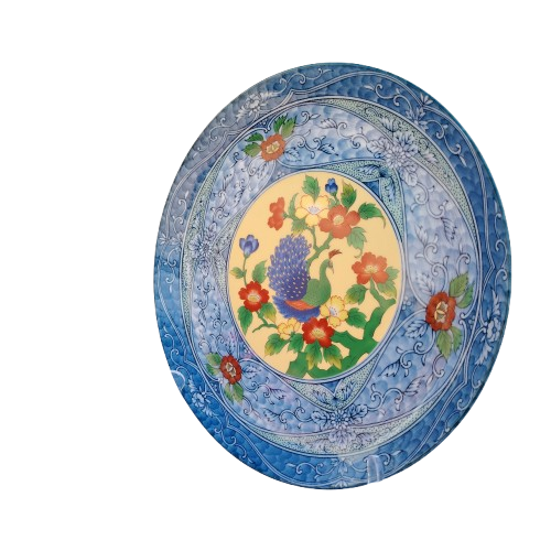 Imperial Imari Japanese Porcelain Blue Peacock Display Plate