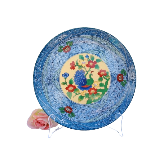 Imperial Imari Japanese Porcelain Blue Peacock Display Plate