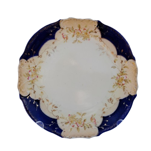 Antique Blue with Delicate Flowers & Scrolls Cake Plate