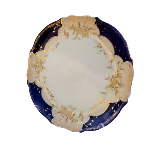 Antique Blue with Delicate Flowers & Scrolls Cake Plate