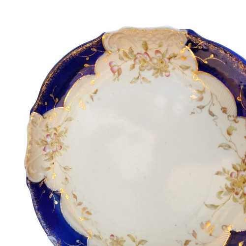 Antique Blue with Delicate Flowers & Scrolls Cake Plate