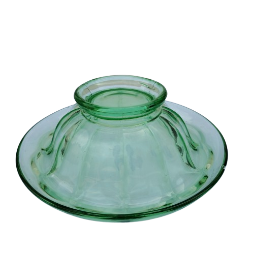 Art Deco Green Glass Bowl with rolled edge and raised foot